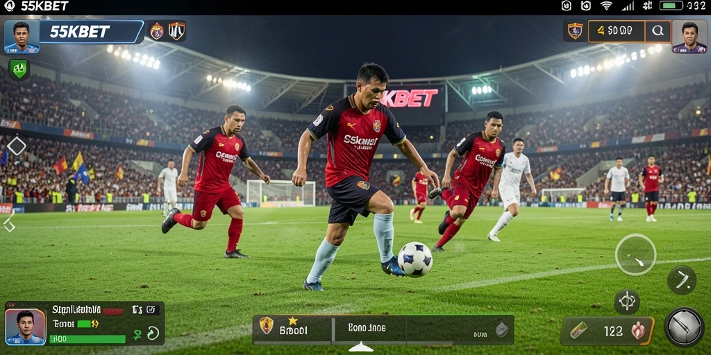 Tampilan gameplay menarik dari 55KBET, penuh aksi sepak bola.