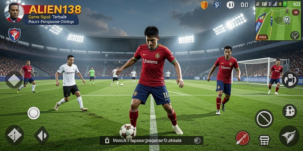 Tangkapan layar gameplay ALIEN138 menampilkan aksi sepak bola yang mendebarkan.