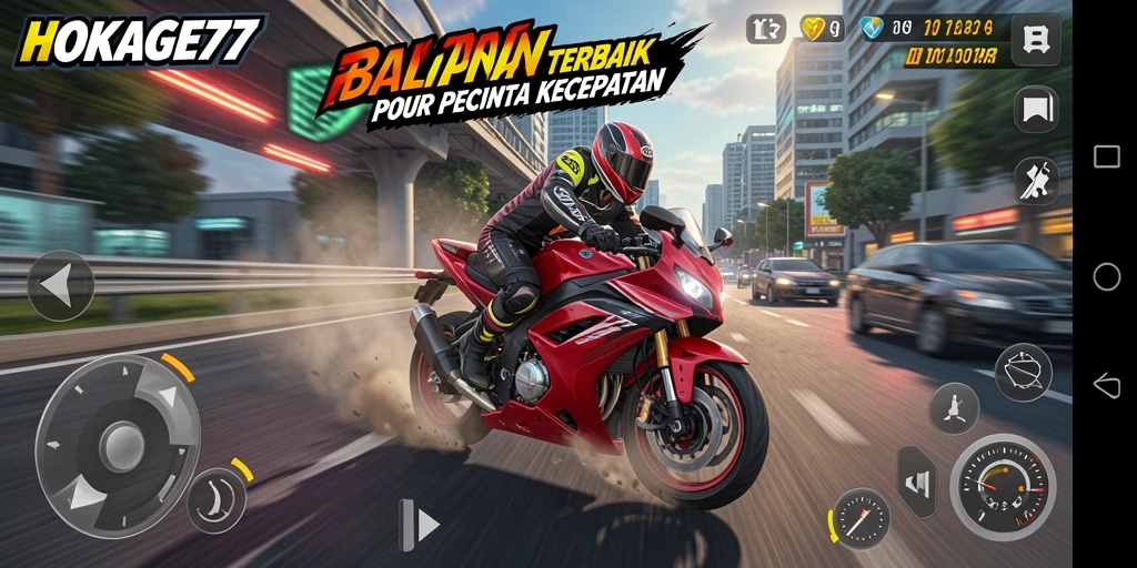 Screenshot menampilkan aksi seru balapan motor di HOKAGE77.