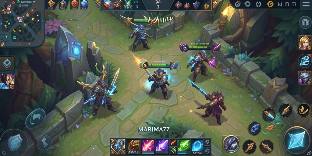 Tampilan dinamis dari gameplay MARIMA77 dengan karakter bertarung.