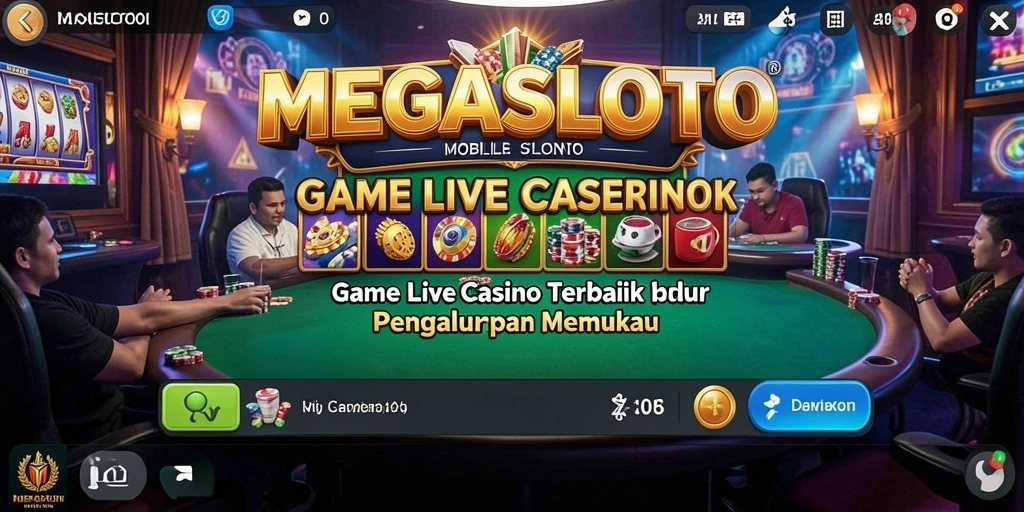 Tampilan utama MEGASLOTO dengan dealer langsung dan permainan kasino.