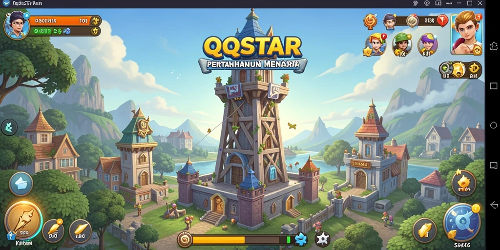 Screenshot gameplay QQSTAR menunjukkan aksi seru dalam permainan Tower Defense.