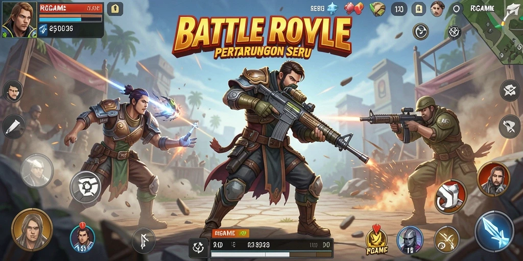 Tampilan utama gameplay <strong>RPGAME</strong> dengan pertempuran Battle Royale yang seru.