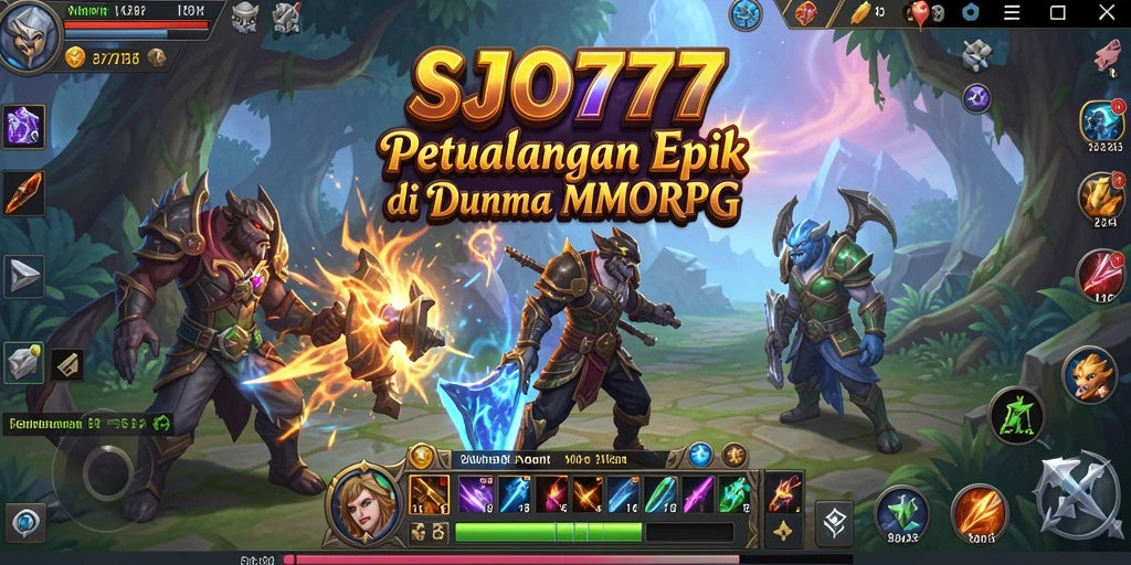 Screenshot gameplay SJO777 yang menampilkan pertarungan epik dan pemandangan fantastis.