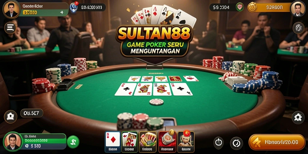 Tampilan permainan poker yang mendebarkan di SULTAN88.