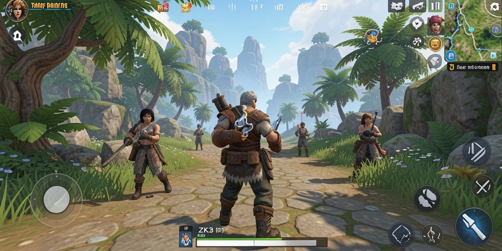 Screenshot dari gameplay ZK3 yang menunjukkan eksplorasi dunia terbuka.